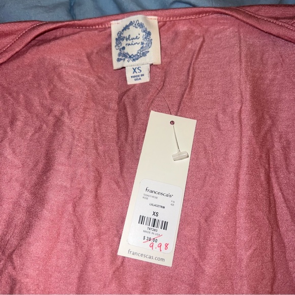 Francesca's Collections Mauve Wrap Blouse with Lace Accents - Picture 3 of 5